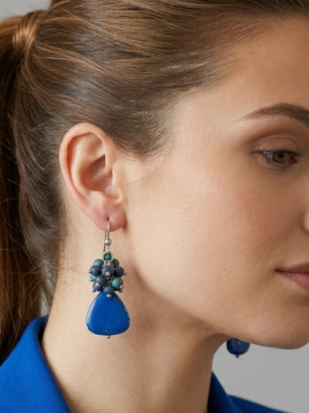Blue Dangle Pierced Earrings